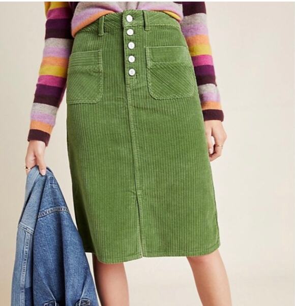 Anthropologie Dresses & Skirts - Anthropologie Pilcro Green Corduroy Button Front Pencil Midi Skirt NWT 2